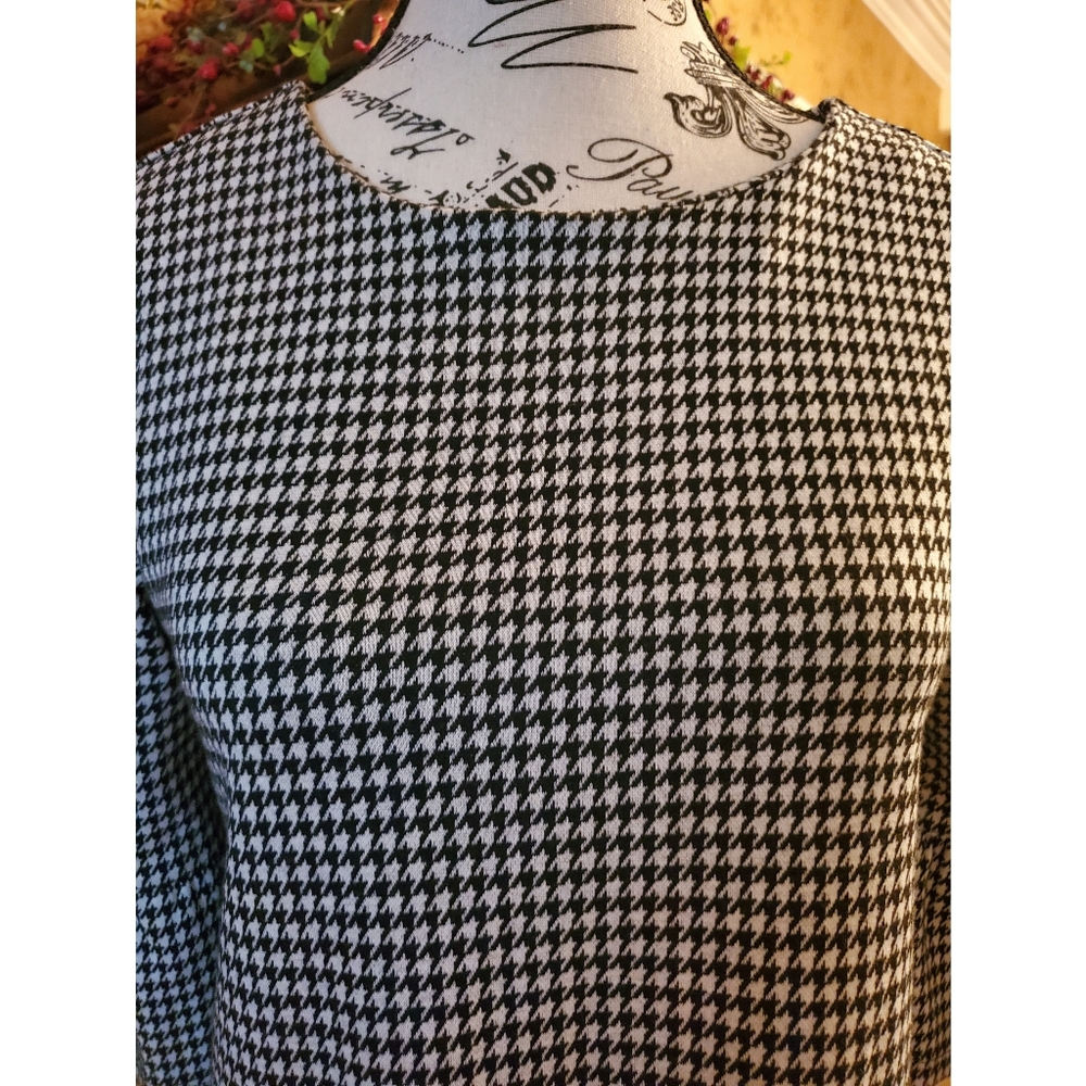 NWOT Grey Houndstooth Bell Sleeve Shift Dress Twik by Simmons - Picture 4 of 8